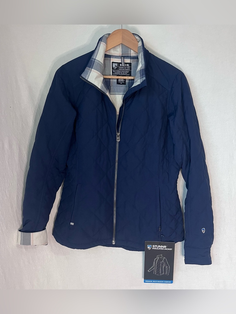 NWT KUHL Stunnr Insulated Quilted Full Zip Flannel Lined Jacket Navy Blue M